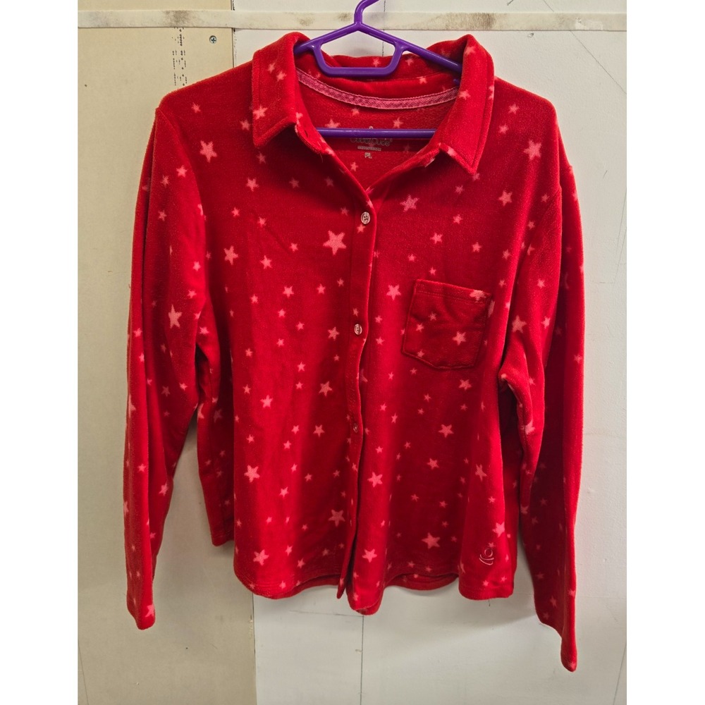 Cuddl Duds Petite Fleecewear Star Fleece Button Front Pajama Set PL Pockets